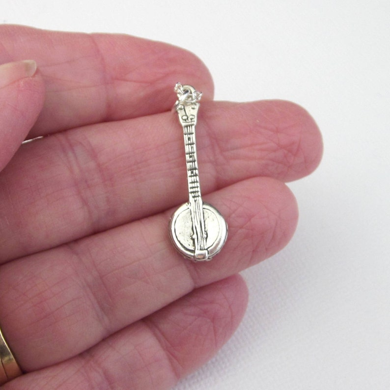 Sterling Silver Banjo Necklace, Banjo Charm and Chain Necklace, Guitar