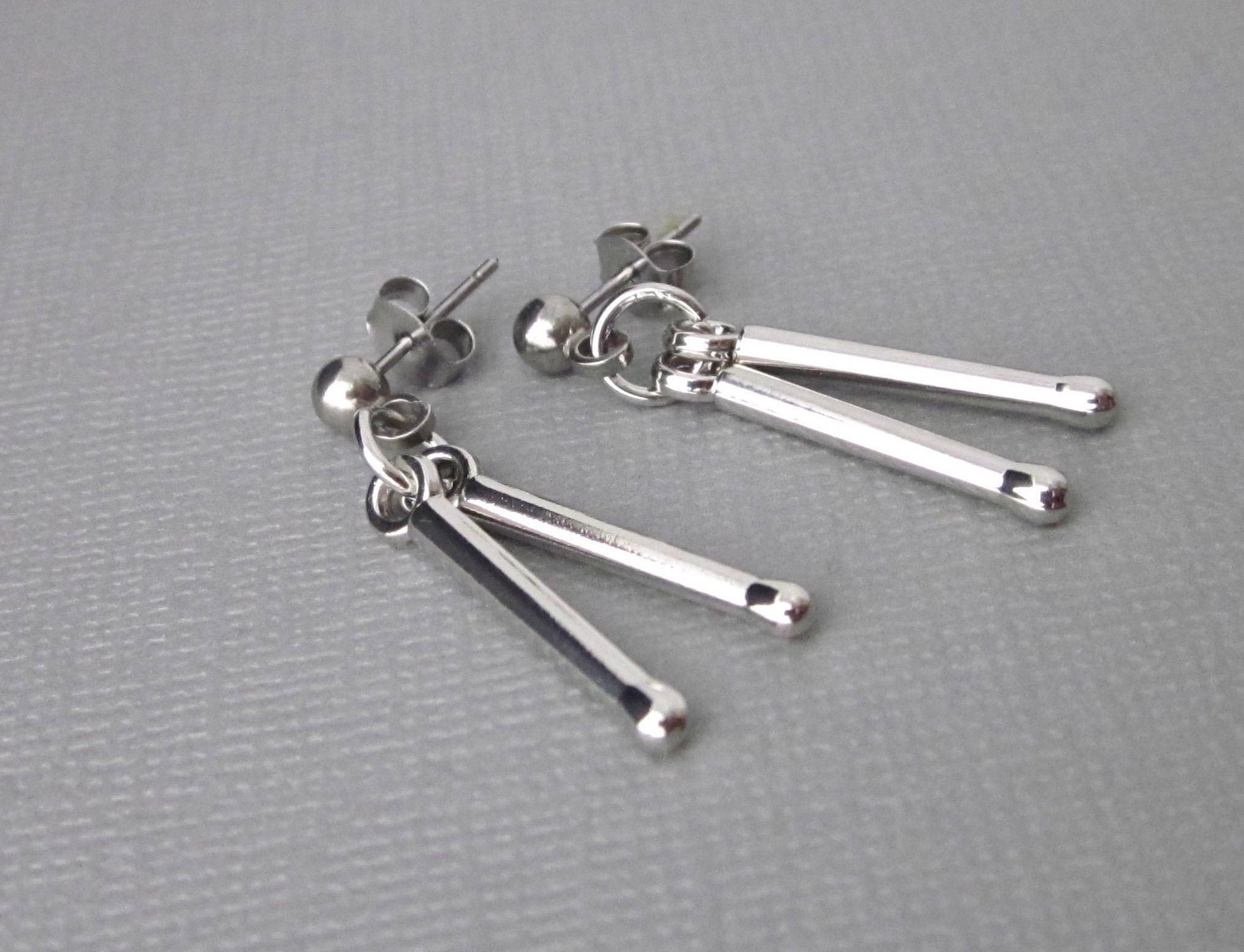 Silver Drumstick Earrings Surgical Steel Post and Clutch Etsy