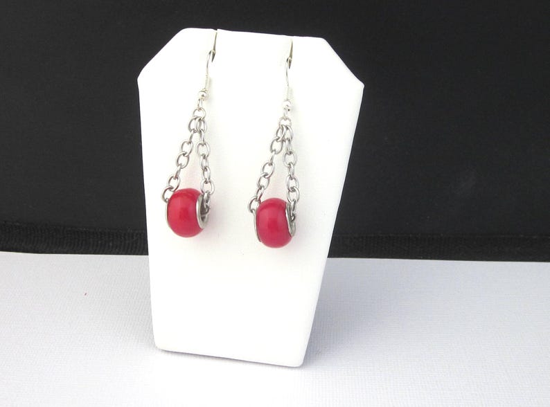 Red Large Hole Bead Chain Earrings: Chunky Jewelry image 5