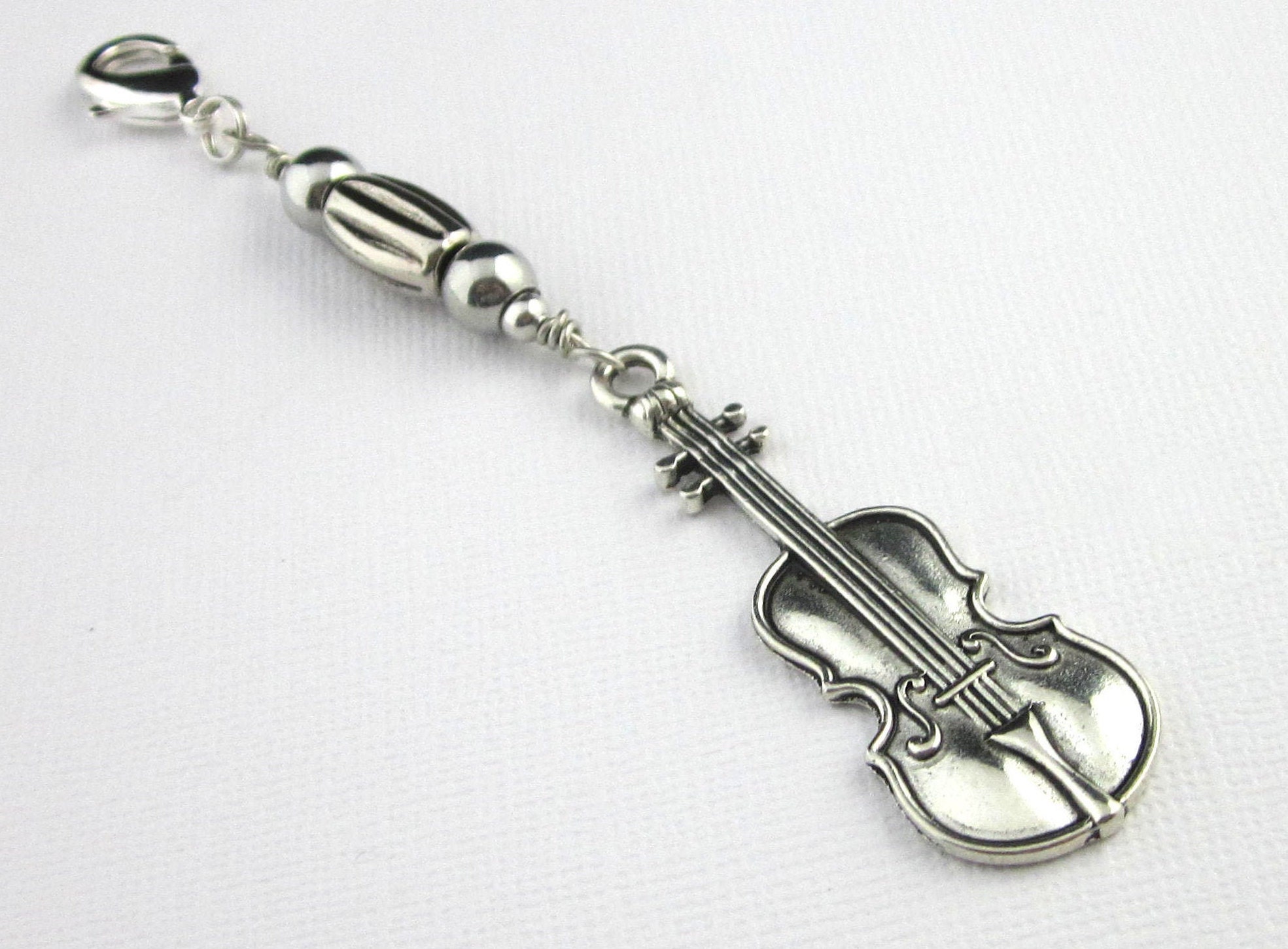 Large Violin Zipper Pull Clip On Purse Silver Cello Key Fob Etsy