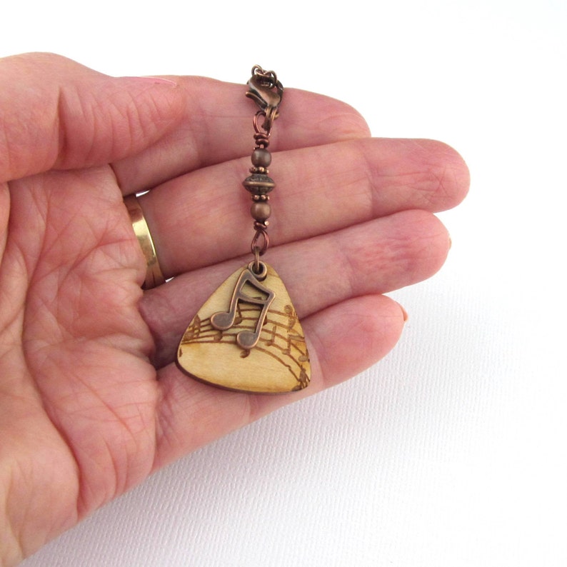 Wood Guitar Pick Pendant Necklace Guitar Pick Clipon Zipper Etsy