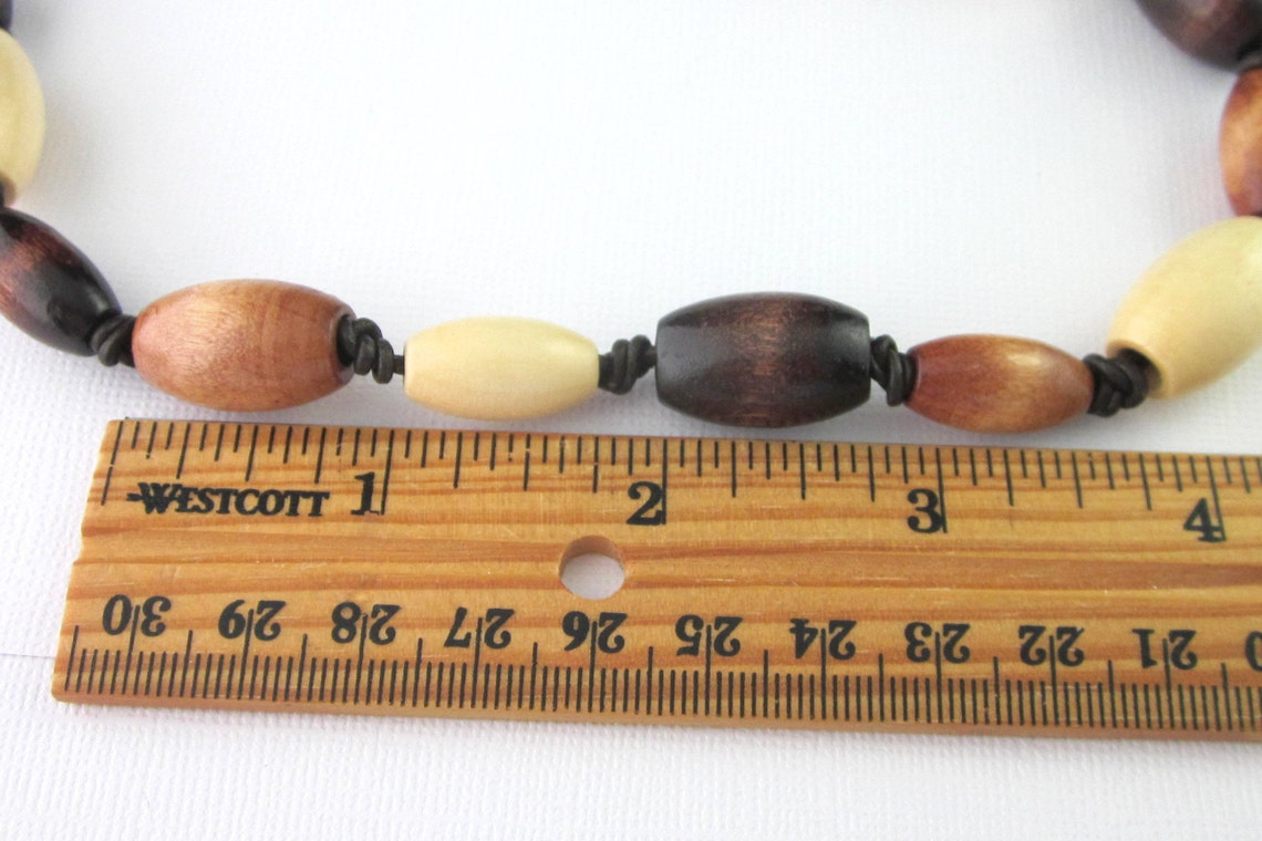 Wood Bead Leather Cord Tie on Necklace Knotted Bead Necklace Etsy