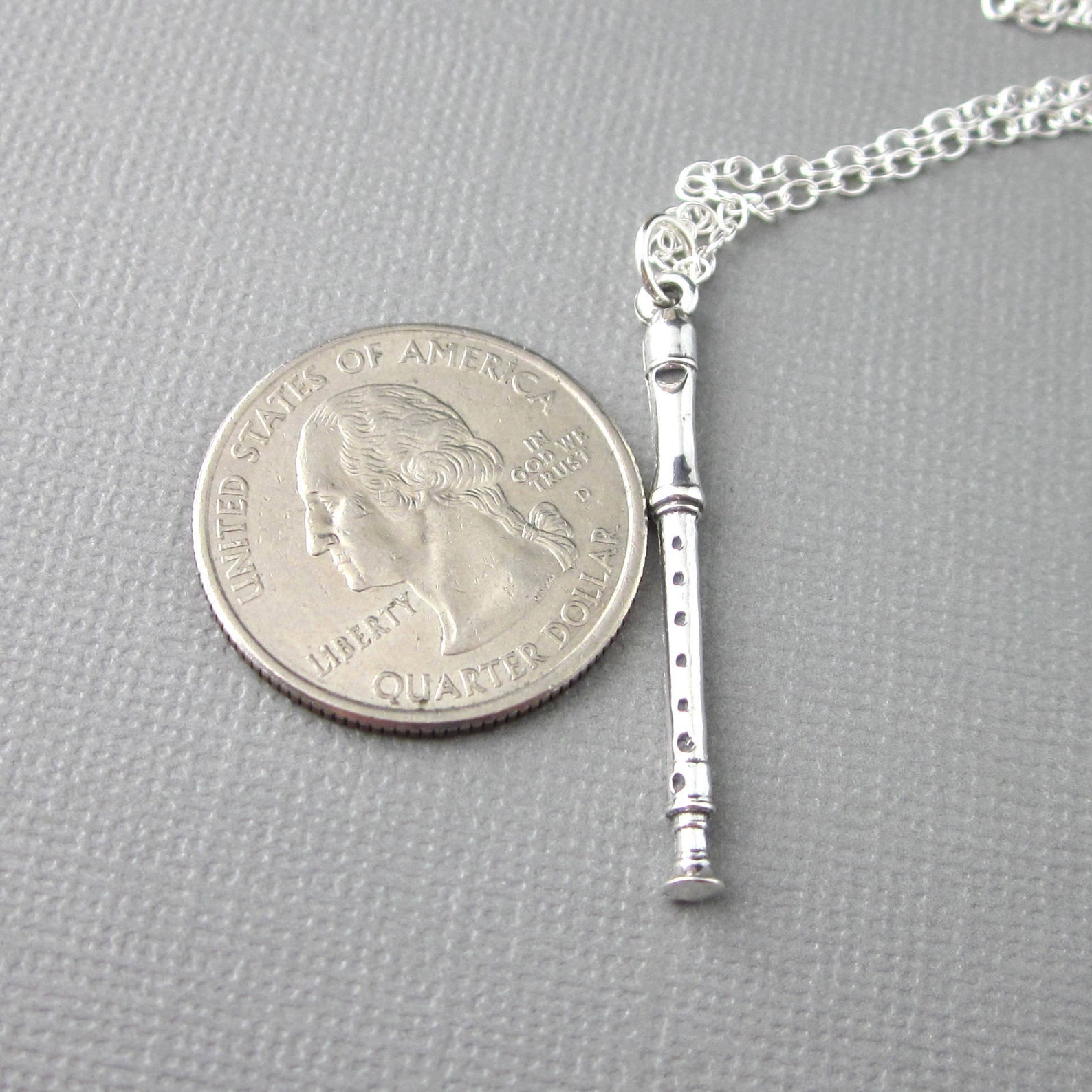 Recorder Instrument Necklace, Beginner Pendant, Sterling