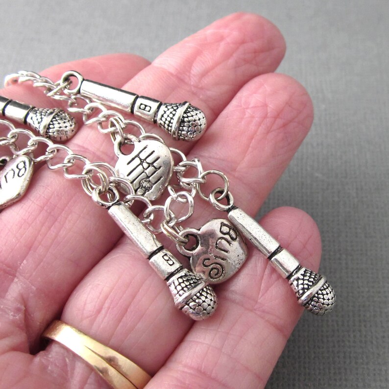Microphone Charm Bracelet Karaoke Charm Bracelet Silver Etsy