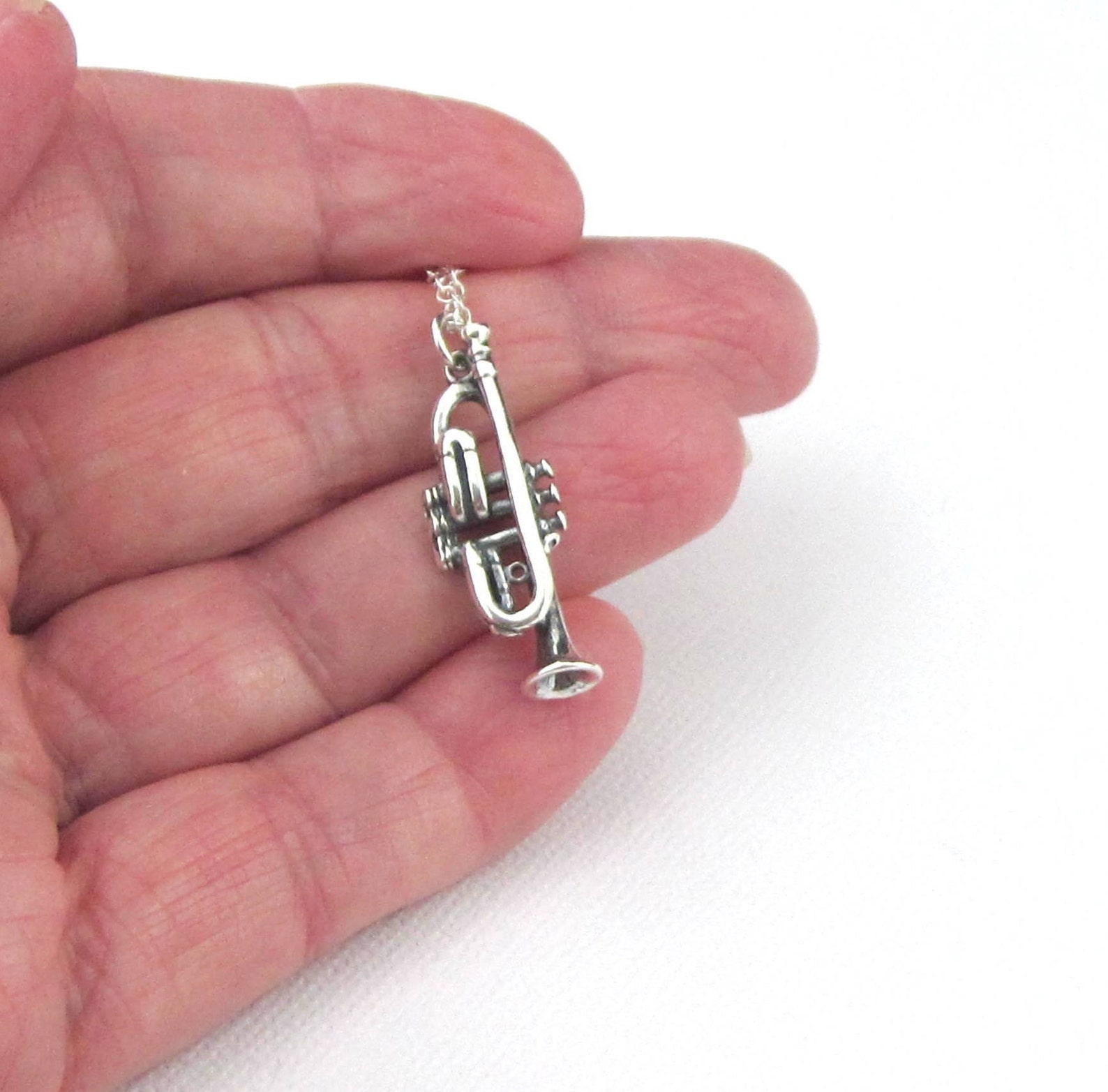Sterling Silver Trumpet Necklace Trumpet Charm With Chain Etsy
