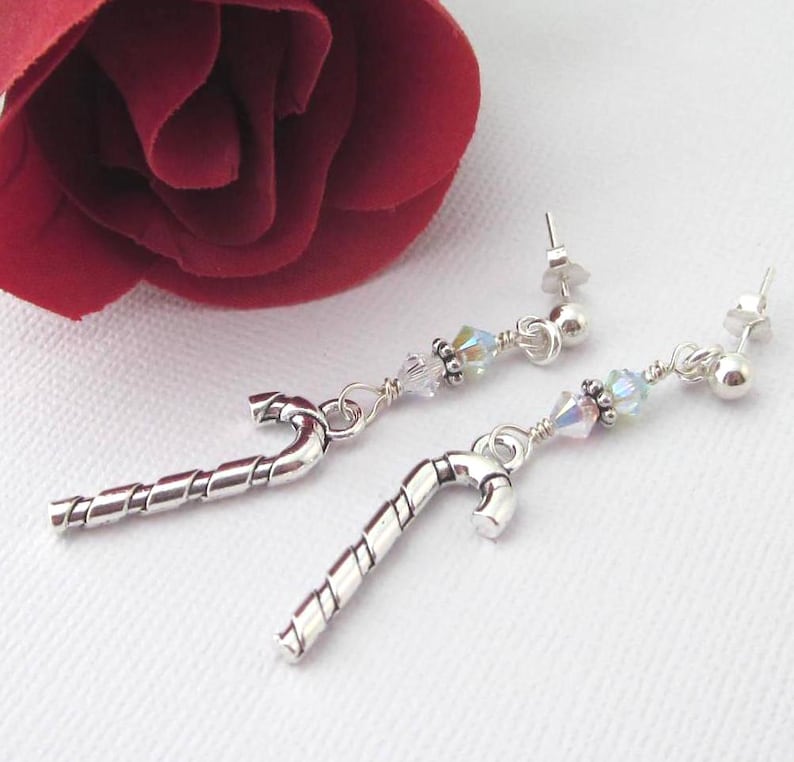 Silver Candy Cane Charm Earrings