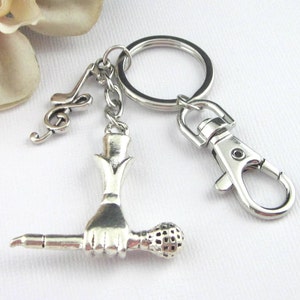 Unique Microphone In Hand Clip On Key Chain Ring, With Music Note Charm, Music Key Fobs, Karaoke Gifts, Music Accessories, The Singer