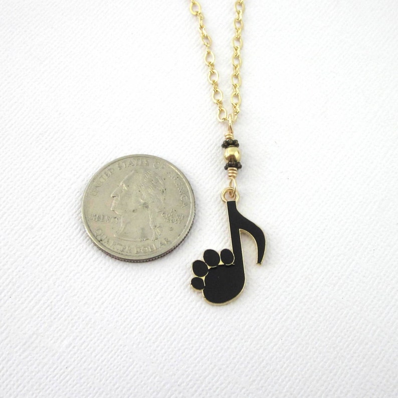 Black and Gold Both Paw Print And Music 8th Note Pendant Necklace, Music Lover Jewelry, Animal Lover Jewelry, Youthful Necklace For Teen image 3