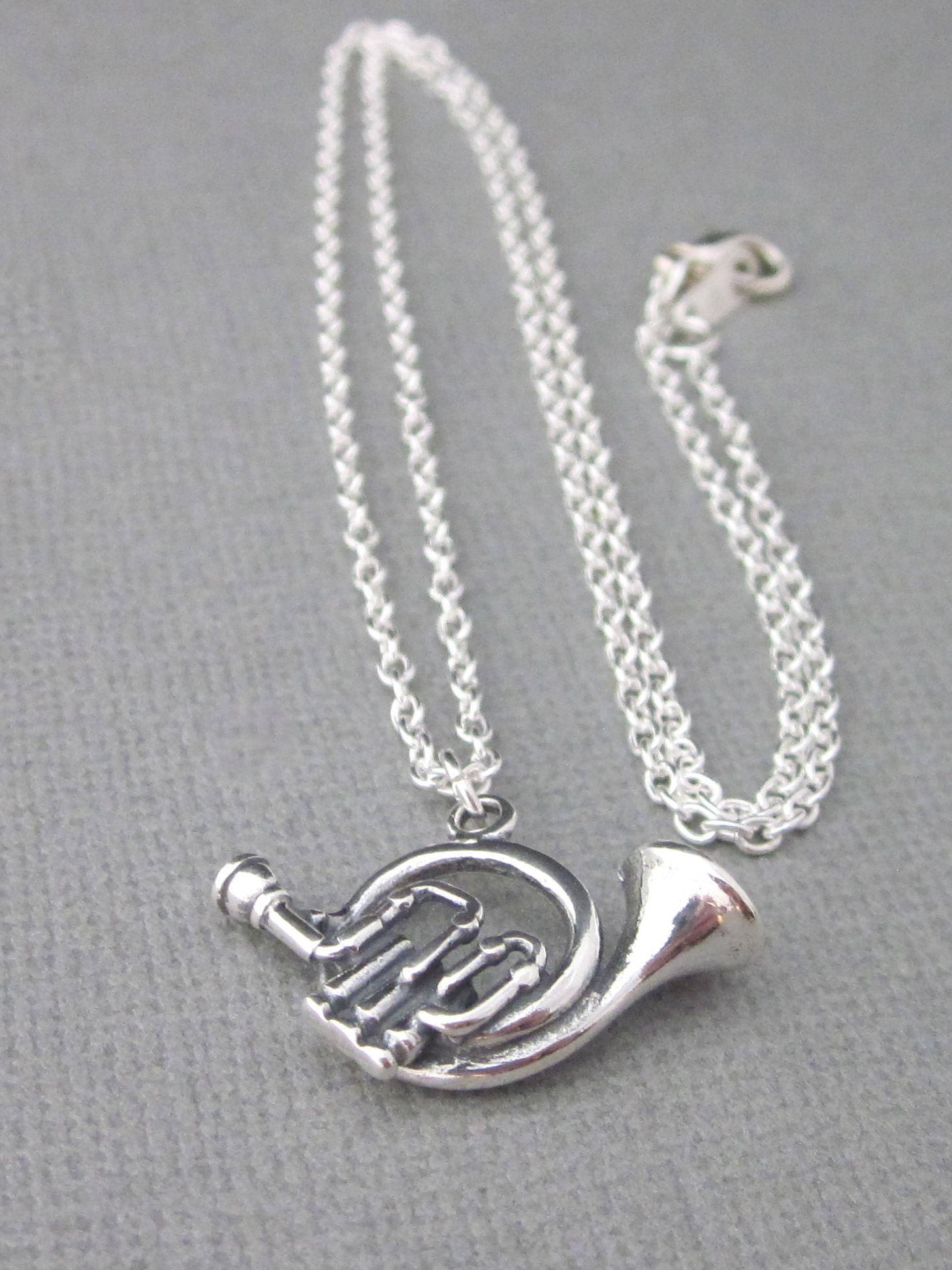Sterling Silver French Horn Necklace Dimensional Two Sided Etsy UK