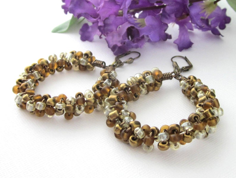 Seed Bead Chunky Hoop Earrings With Lever Backs Wire Wrapped image 0