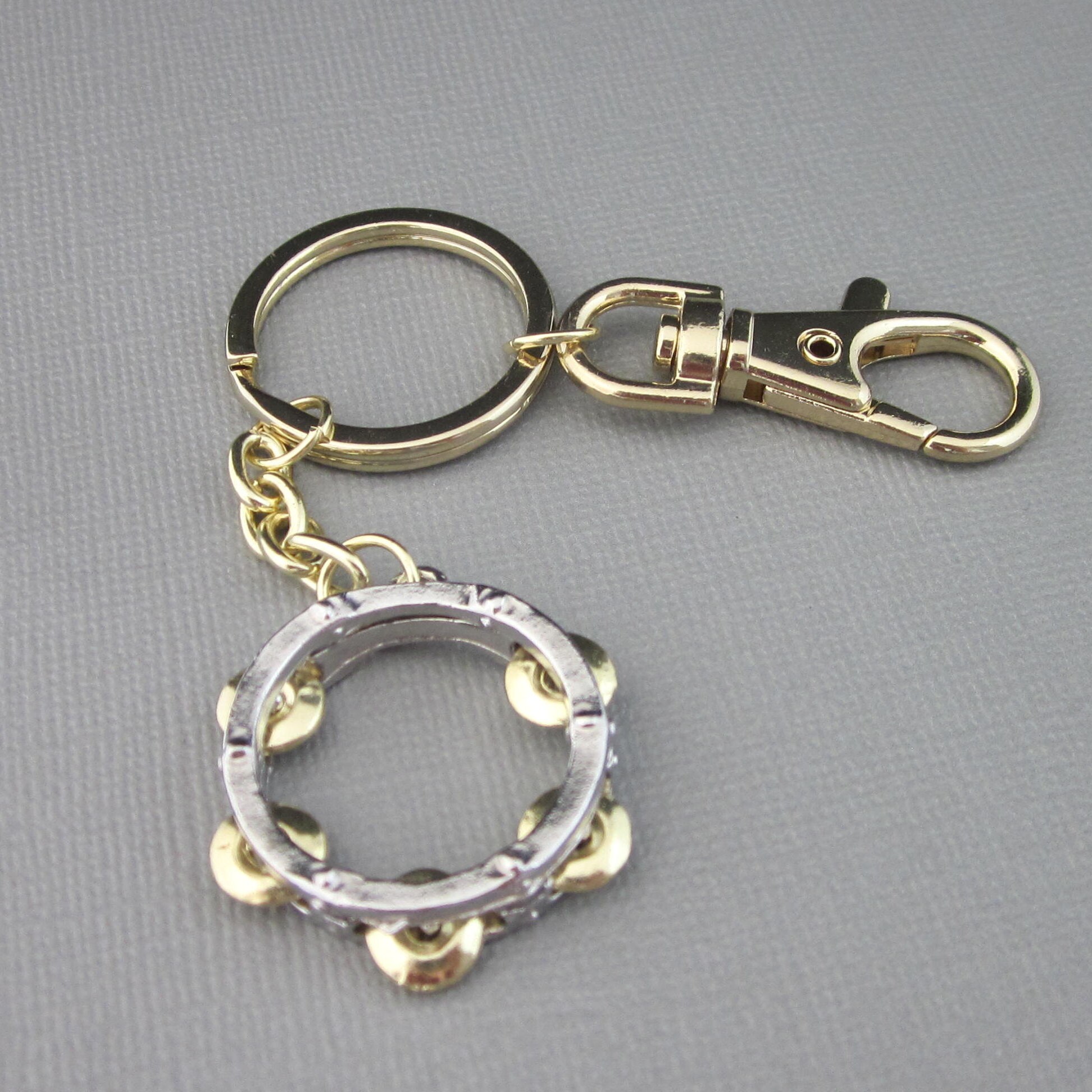 Tambourine Charm Key Chain Purse Pull Key Fob Gold Tone Etsy.de