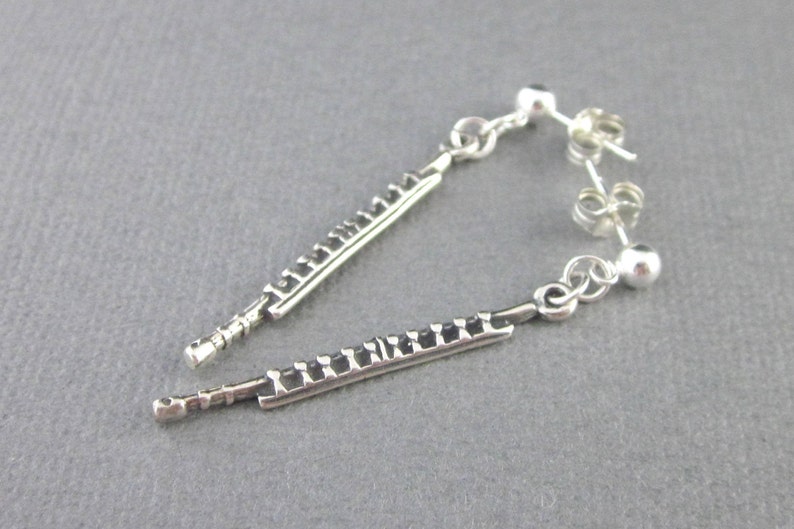 Sterling Silver Flute Earrings Post and Clutch Long Dangling Etsy