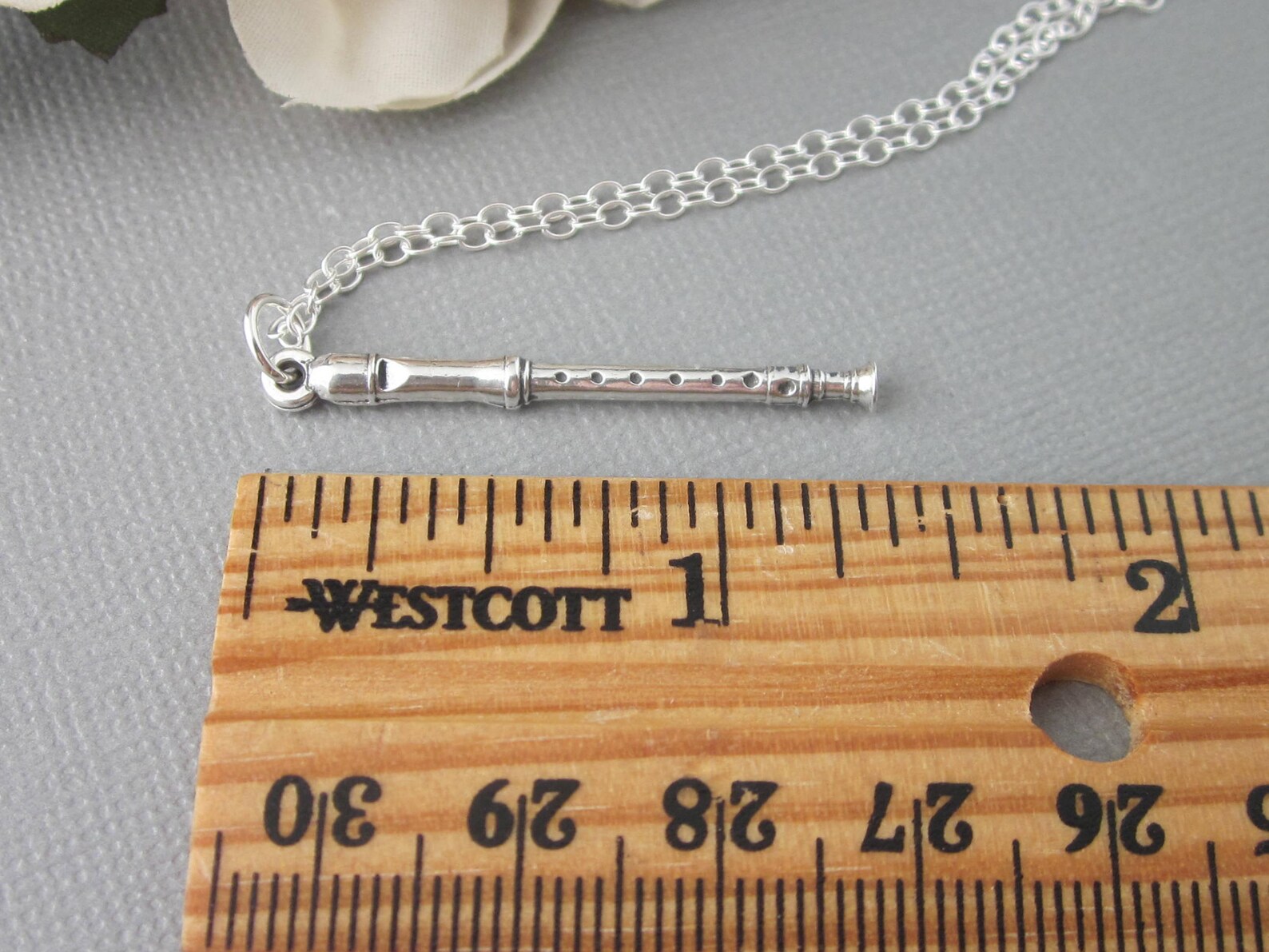 Recorder Instrument Necklace, Beginner Pendant, Sterling