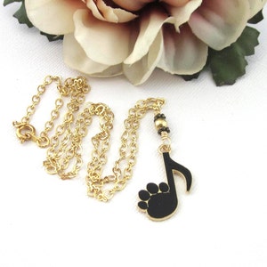 Black and Gold Both Paw Print And Music 8th Note Pendant Necklace, Music Lover Jewelry, Animal Lover Jewelry, Youthful Necklace For Teen image 7