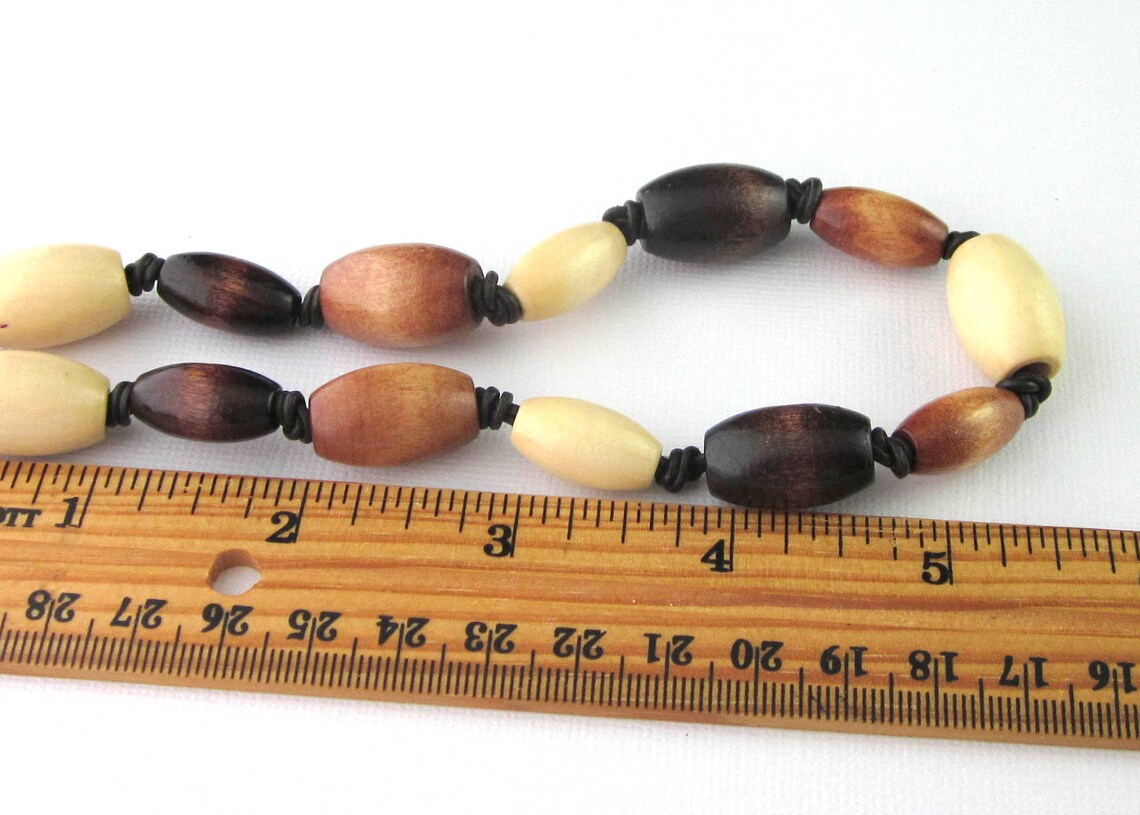 Wood Bead Leather Cord Tie on Necklace Knotted Bead Necklace Etsy