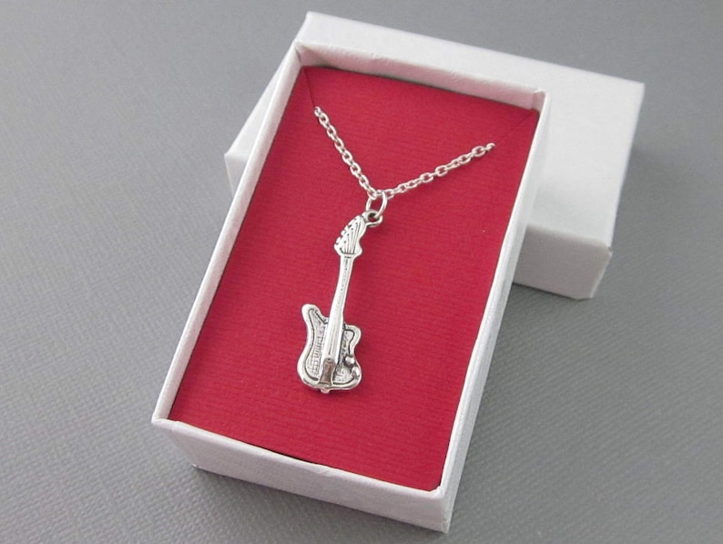 Sterling Silver Electric Rock Guitar Necklace Fender Guitar image 0