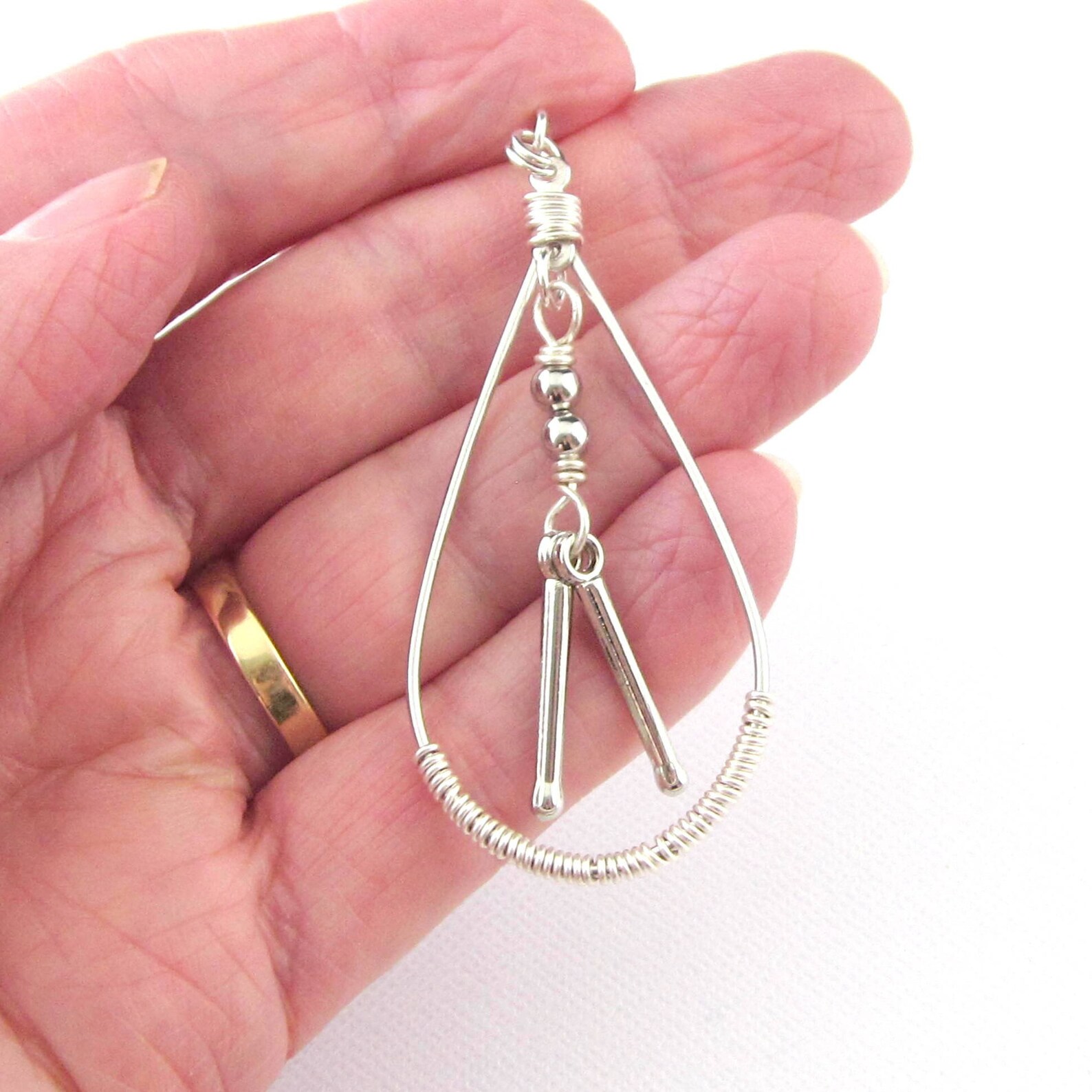 Drumstick Earrings in Wire Wrapped Teardrop Shape Hoops Etsy