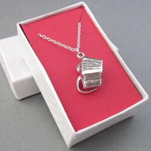 Sterling Silver Accordion Necklace, Accordion Charm With Chain, Squeezebox Necklace, Akkordion Necklace, Musical Instrument Jewelry