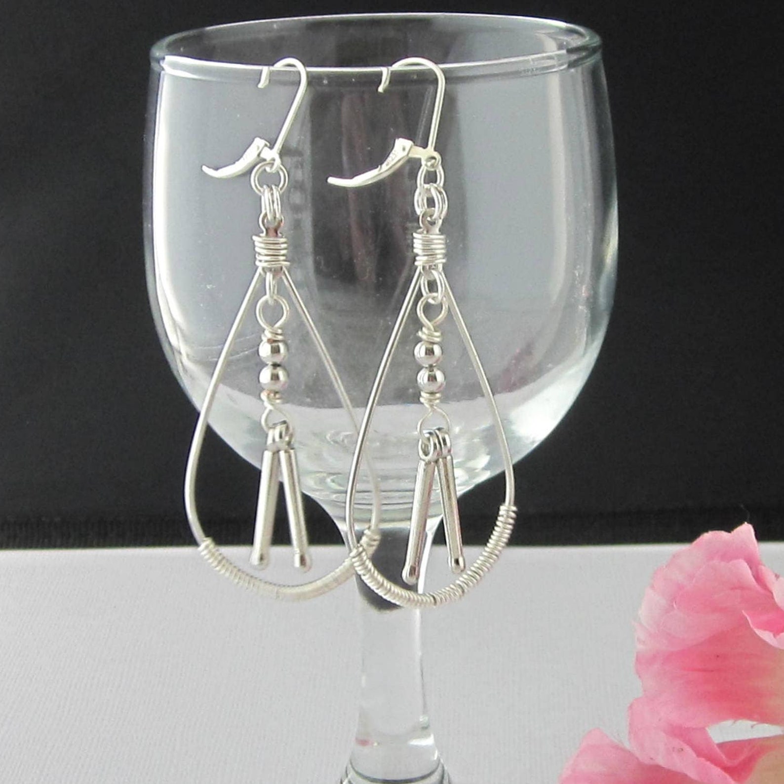 Drumstick Earrings in Wire Wrapped Teardrop Shape Hoops Etsy