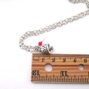 Silver Filigree Bell Charm Necklace With Red Crystal: 3D Christmas Bell Pendant image 3