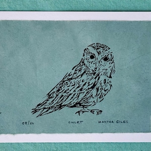 Owlet original linocut print, limited edition