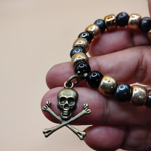 Gothic Skull Beaded Bracelet: Pirate Punk Rock Jewelry