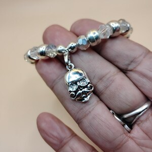 Unisex Punk Rock Skull Armband: Silber Schnurrbart Anhänger, Kristall Perlen