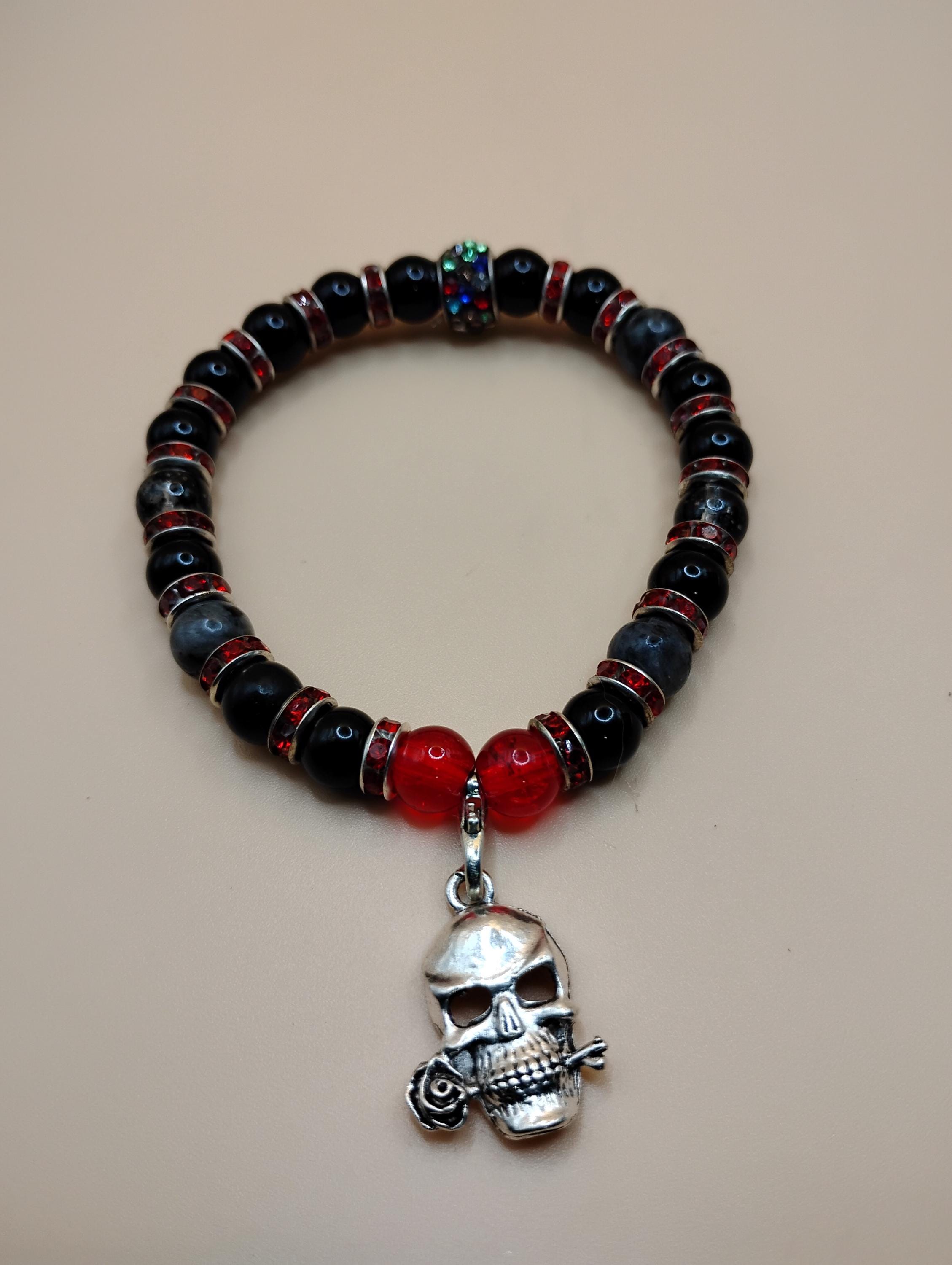 REDSUN Totenkopf Armband – 925 Sterling Silber, Mit Rose | Gothic Punk Schmuck Für Damen & Herren
