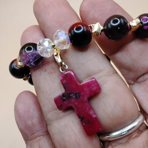 Beaded Faith Bracelet with gold stars spiritual stretch gemstone Christian jewelry