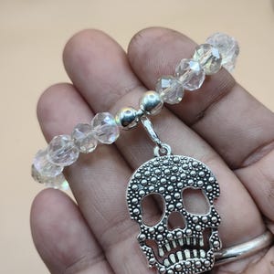 Crystal Skull Bracelet: Gothic Punk Biker Jewelry