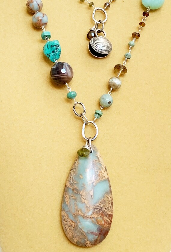 Ocean Inspired Adjustable Necklace- Wire Wrapped Gemstone