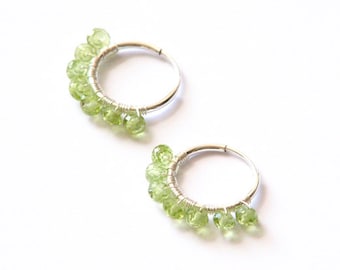 Lemon lime sherbet peridot and sterling silver endless hoop earrings- green gemstone small hoop earrings- August birthstone- summer