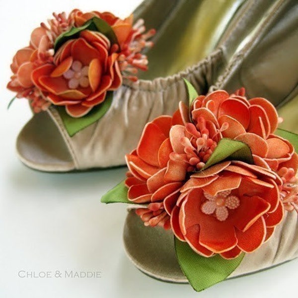 ORANGE CRUSH Flower shoe clips, weddings, special occasions