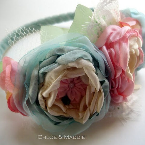 SADIE BELLE ( Seafoam and pastels floral flowers headband, for weddings, special occasions, photography prop