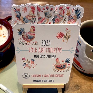 2025 Folk Art Chicken Mini Desk Calendar