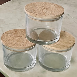 Candle Jars- Clear Glass with Bamboo Lid- 12 oz.