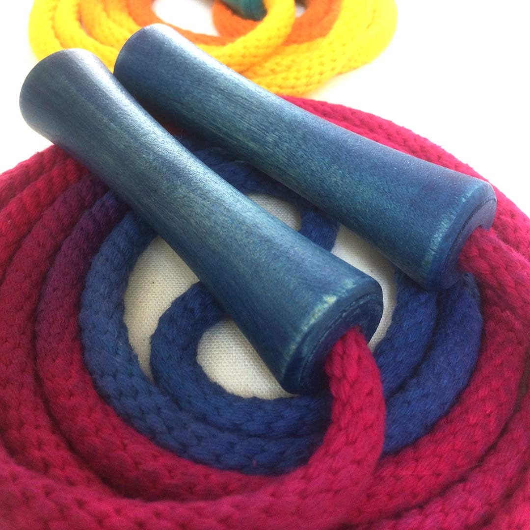 Jump Rope, Sapphire and Fuschia Dyed With Blue Wooden Handles, Sizes 6. ...
