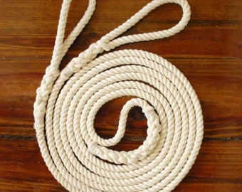 Long Playground Jump Rope, Natural Undyed with Hand-Spliced Center Weight and Looped Handles, Single or Pair (Double Dutch)