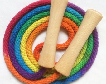 Jump Rope, Hand-dyed Rainbow with Wooden Handles, Sizes 6.5, 7, 8 and 9 feet