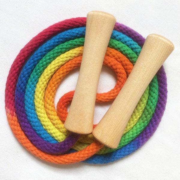 Jump Rope, Hand-dyed Rainbow with Wooden Handles, Sizes 6.5, 7, 8 and 9 feet