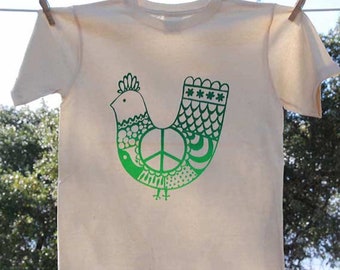 Organic Cotton Children's Tee, Green Peace Chicken, 2T, 3T, 4T and 5T