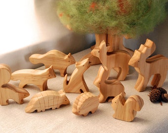 Maple Wood Crafted Animals, Set of 10, Waldorf Inspired