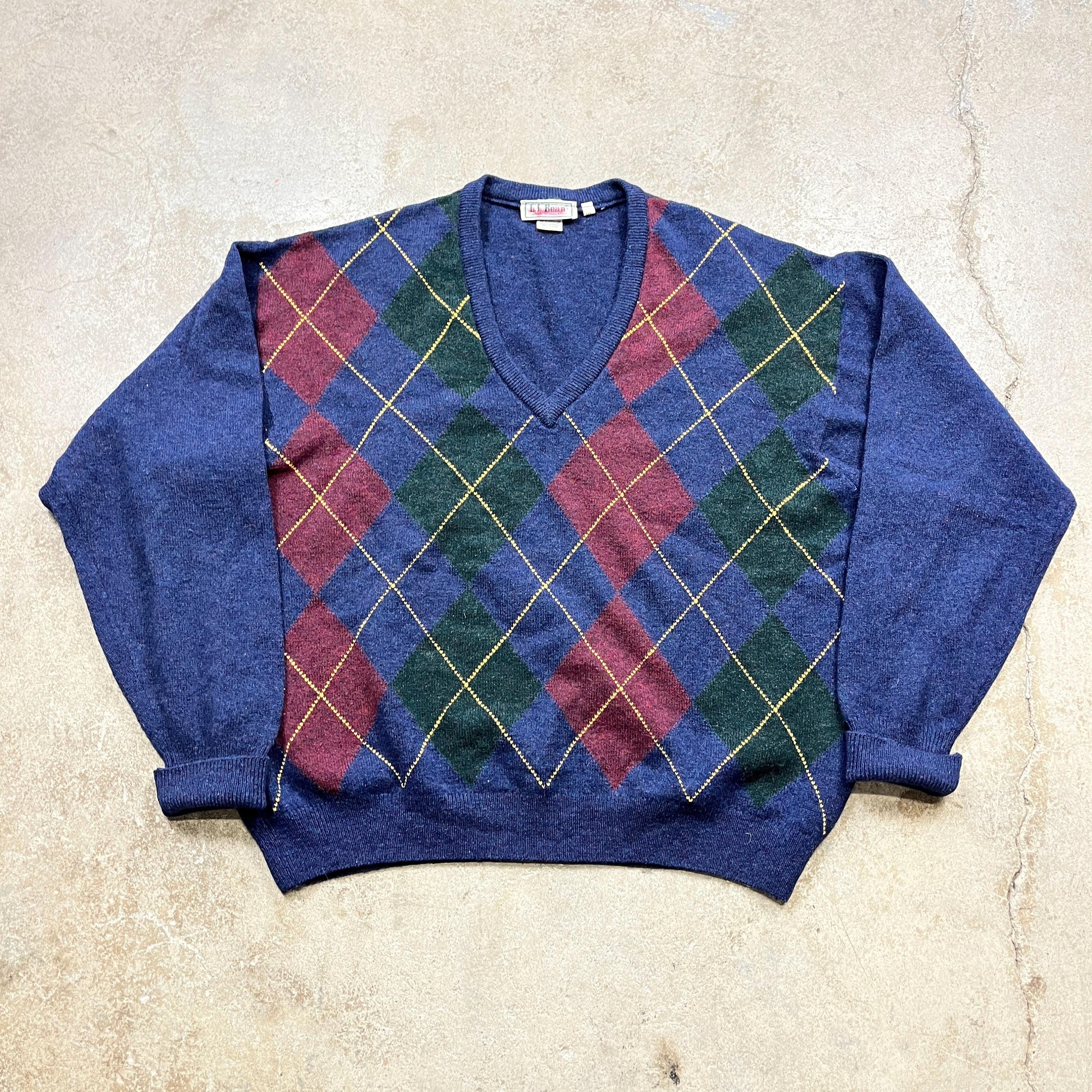 Vintage 1990s LL Bean Argyle 100% Wool Made in Ireland Deep V 