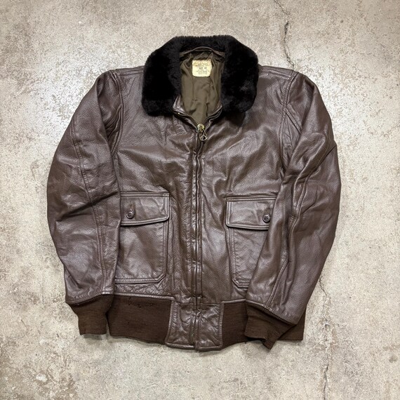 Vintage 1970s Vietnam War US Navy G-1 Brown Leather Bomber