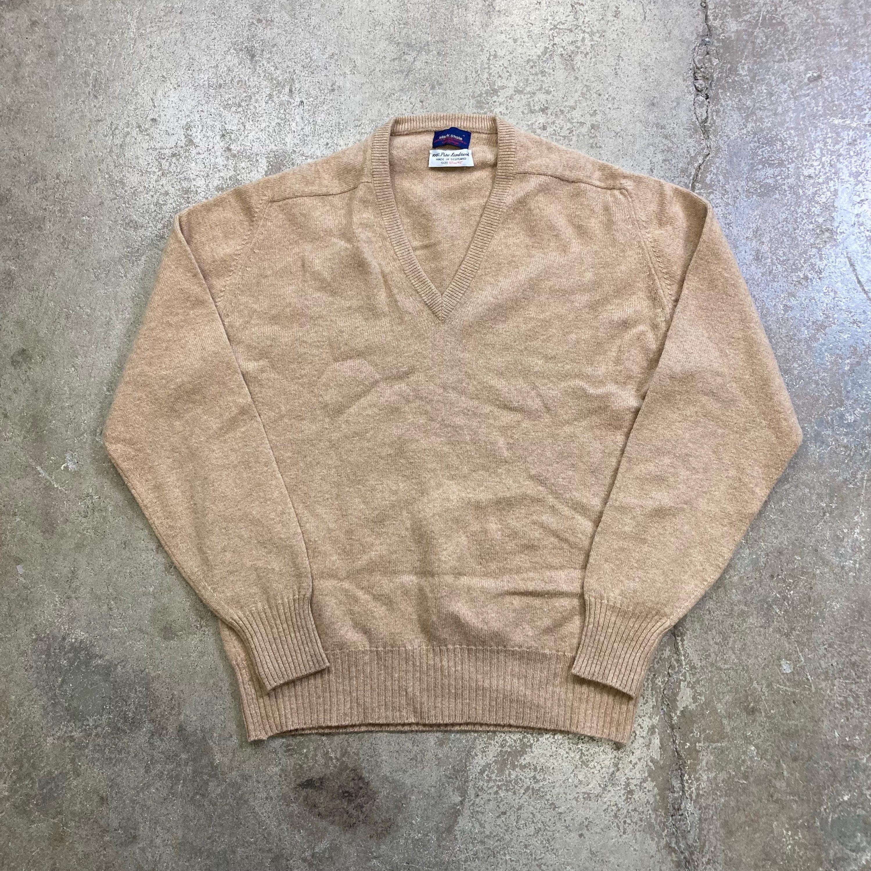 Vintage J & D Mcgeorge 100% Lambs Wool Beige V-neck Sweater Made 