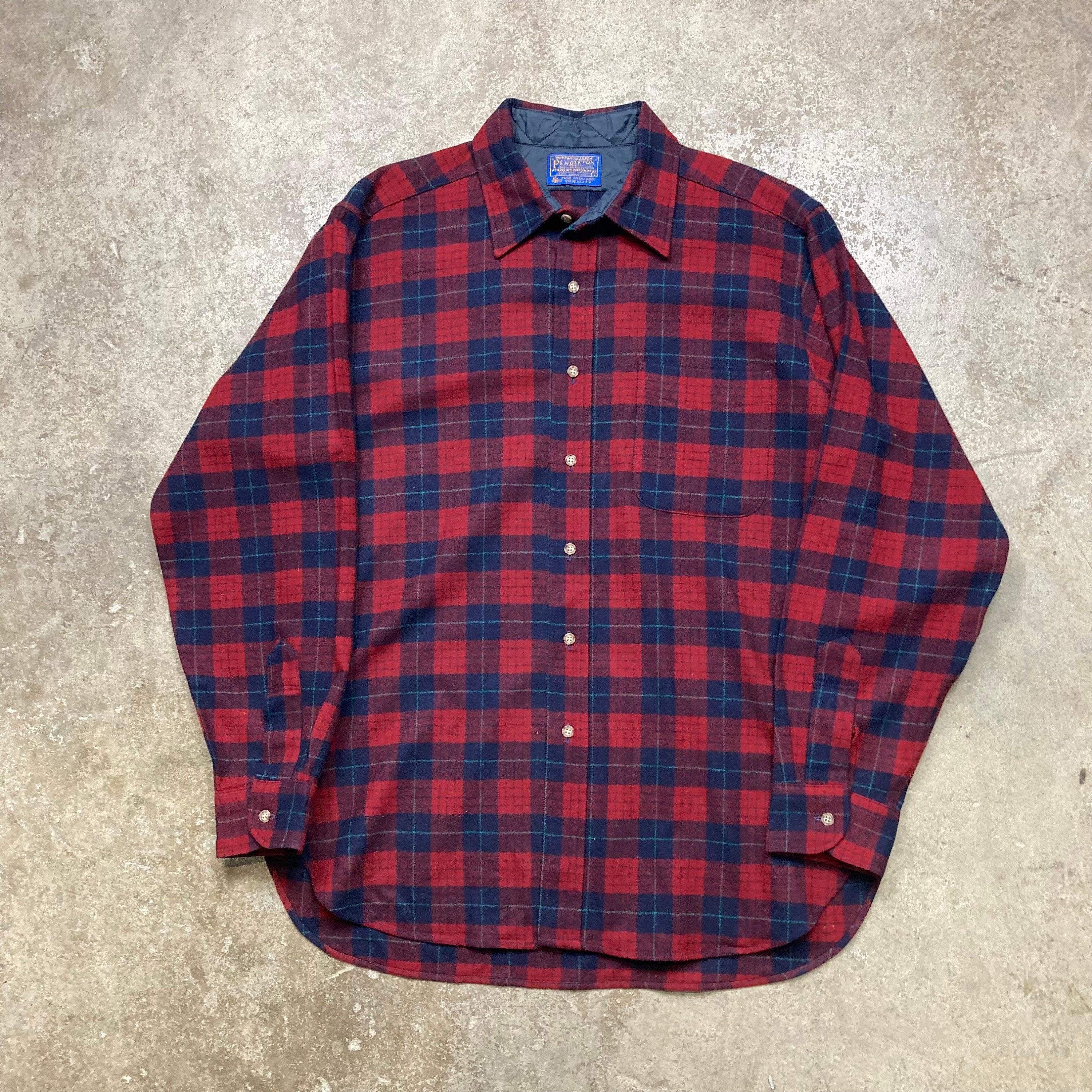 Vintage 1970s 80s Pendleton Red Blue Check All Wool Button up