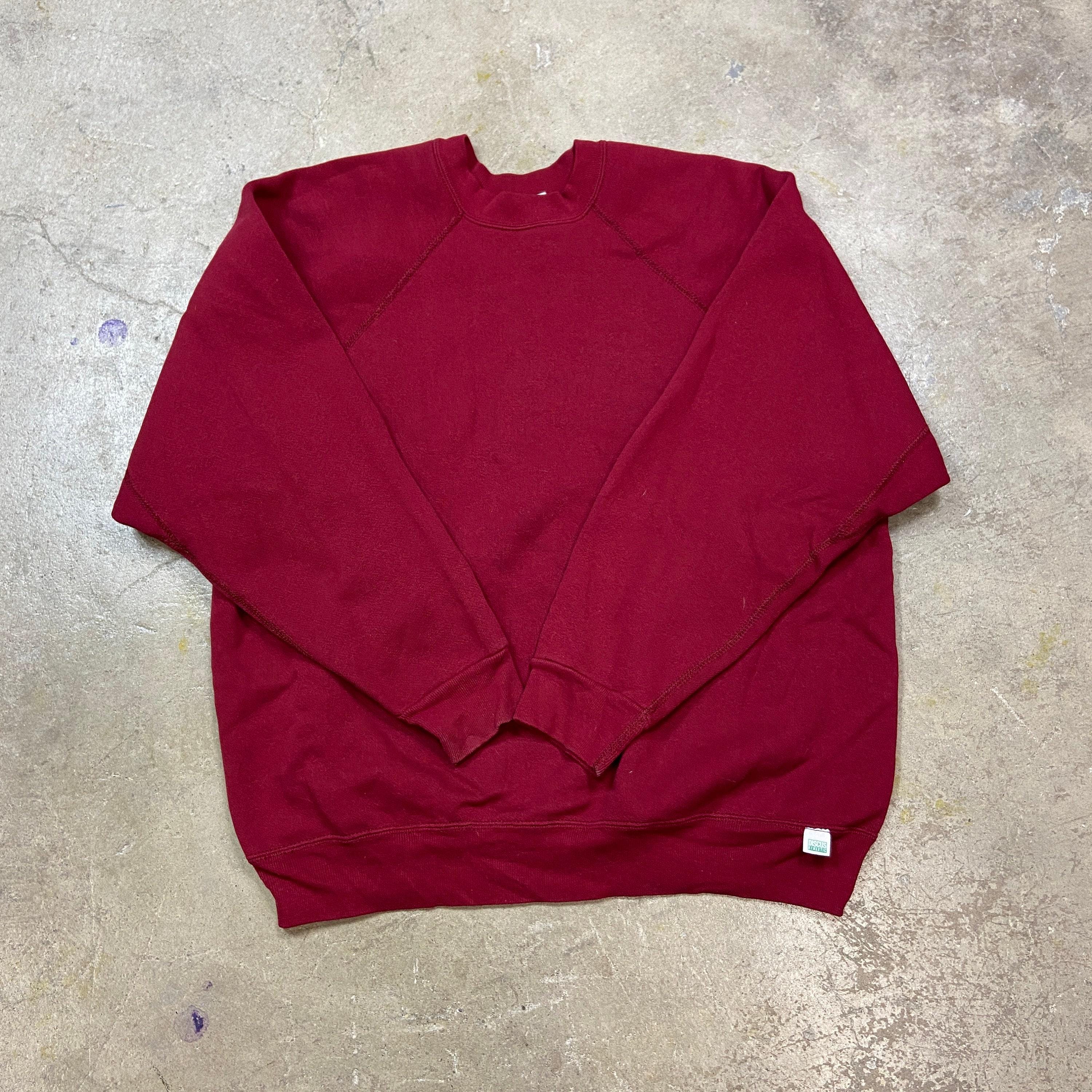 Vintage 1980s Made in USA Discus Blood Red Raglan Sweatshirt Sz 