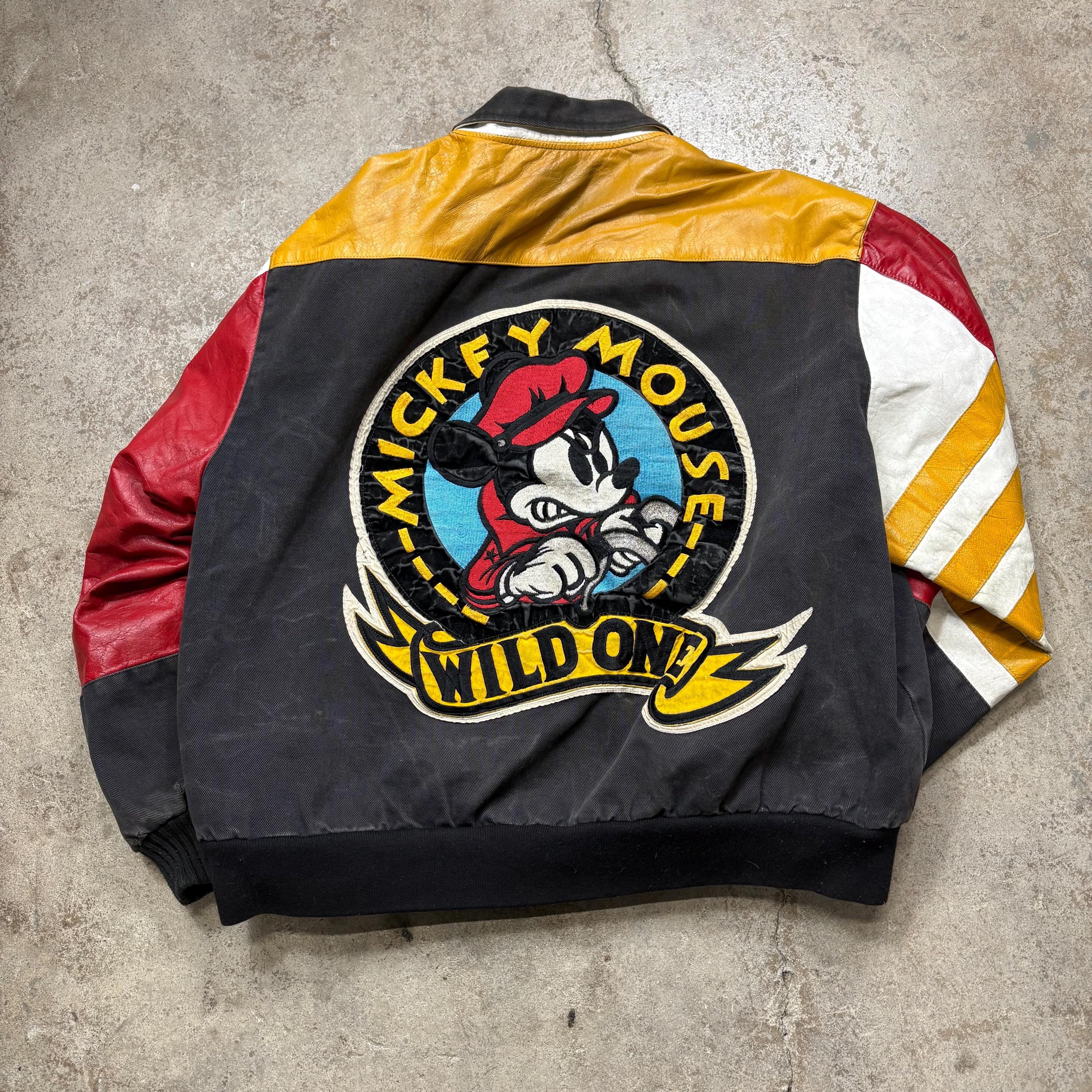 ミッキーマウス レザージャケット WILD ONE Vintage Jeff Hamilton Mickey Mouse “wild One” Patchwork