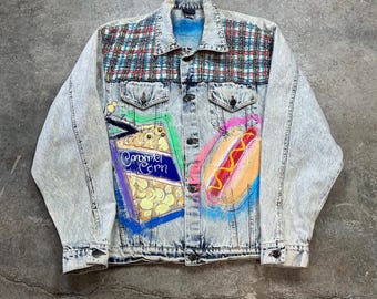 Vintage 1990s Crazy Hand Painted Baseball Embellished Light Wash