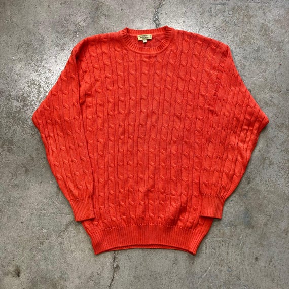 Paul Stuart Oranger Baumwolle Zopfmuster Crew Pullover Herren XL